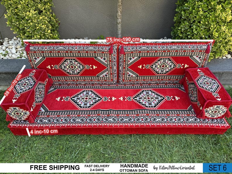 Floor sofa, Arabic seating, Moroccan sofa, U-shaped sofa, Sectional floor seating, Majlis seating, Floor cushions, Living room floor sofa, imagem 6