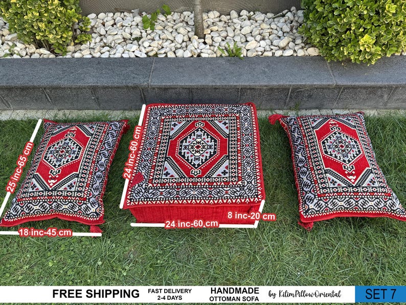 Floor sofa, Arabic seating, Moroccan sofa, U-shaped sofa, Sectional floor seating, Majlis seating, Floor cushions, Living room floor sofa, SET 7