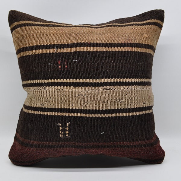 Turkish Kilim Pillow, Kilim Pillows, Kilim Pillow Covers, 18x18 Custom Gift Pillow, Striped Pillow, Boho Pillow, Ottoman Cushion, 3744