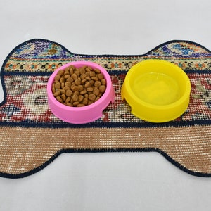 Feeding Pad, Dog Food Pad, Bone Pad, Red Mat, Rug Mat, Woven Pad, Tribal Pad, Dog Bowl Stand Pad, Pet Lover Gift Mat, Washable Mat,