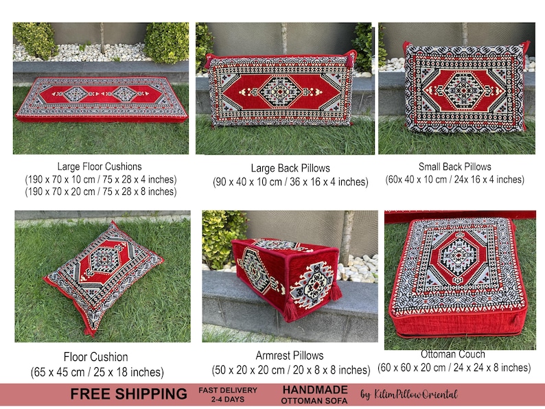 Floor sofa, Arabic seating, Moroccan sofa, U-shaped sofa, Sectional floor seating, Majlis seating, Floor cushions, Living room floor sofa, imagem 9