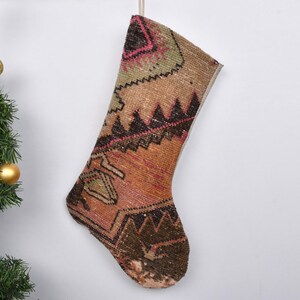 Vintage Rug Christmas Stocking, Handmade Kilim Stocking, Rustic Christmas Stocking, Burlap Christmas Stocking, Personalized Stocking