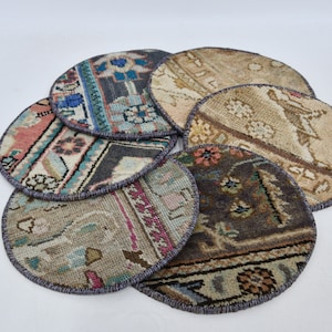 Set Of Six, Dining Accessory, Gift For Her, Beige Placemat, 10&quot;x10&quot; Rug Placemat, Best Underplate, Vintage Supla, Unique Rug Underplate, 135