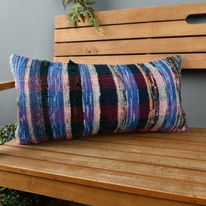 Throw Kilim Pillow, Interior Designer Pillow, 12x24 Antique Pillows, Gift Pillow, Blue Cushion, Bedding Pillow, Boho Stripe Pillow,