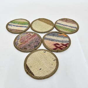 Set Of Six, Rug Coaster, Kilim Coaster, Beige Coaster, Striped Coaster, Ethnic Pad, Stylish Rug Pad, Coffee Pad, Table Coaster,