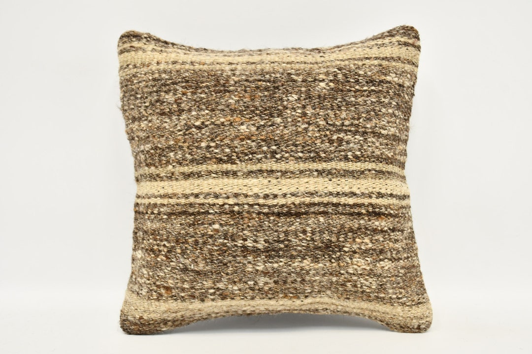 Throw Pillow Covers, Turkish Kilim Pillow, Turkish Pillow, 12x12 Brown Cushion, Striped Cushion