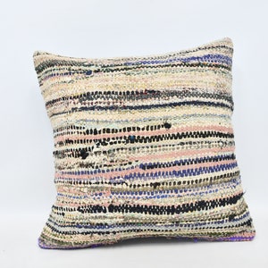 Turkish Pillow, Antique Pillows, Throw Pillow, 22x22 White Pillow Cover, Striped Pillow Cover, Knot Pillow Case, Couch Pillow Cover, 526