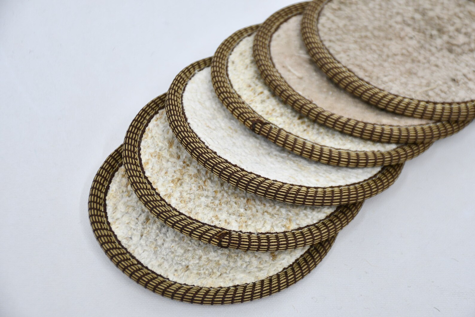 Set of Six, Round Coaster, Kitchen Decor, Beige Coaster, Rug Coaster ...