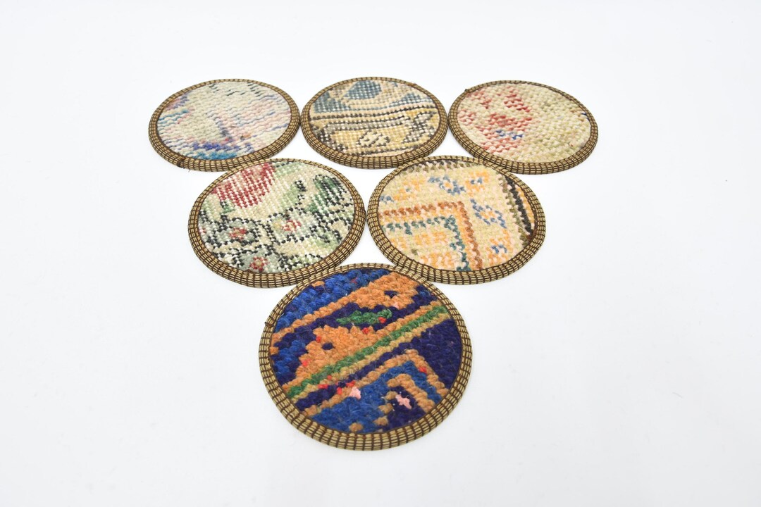Rug Coaster, Set of Six, Coffee Cup Pad, Blue Coaster, Rug Coaster ...