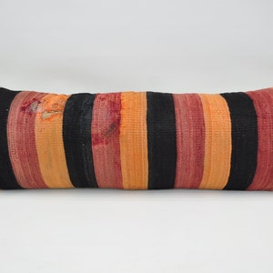 Turkish Pillow, Kilim Pillow Cover, 16x48 Custom Gift Cushion, Striped Pillow Case, Kilim Throw Pillow Covers, Mid Century Pillow Case, 592