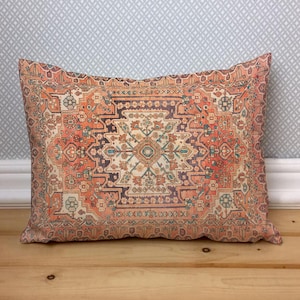 Bohemian Kilim Lumbar Pillow, Boho Pillow, Distressed Pillow, Washed Vintage Pillow, Oushak Rug Pillow, Boho Kilim Pillow,