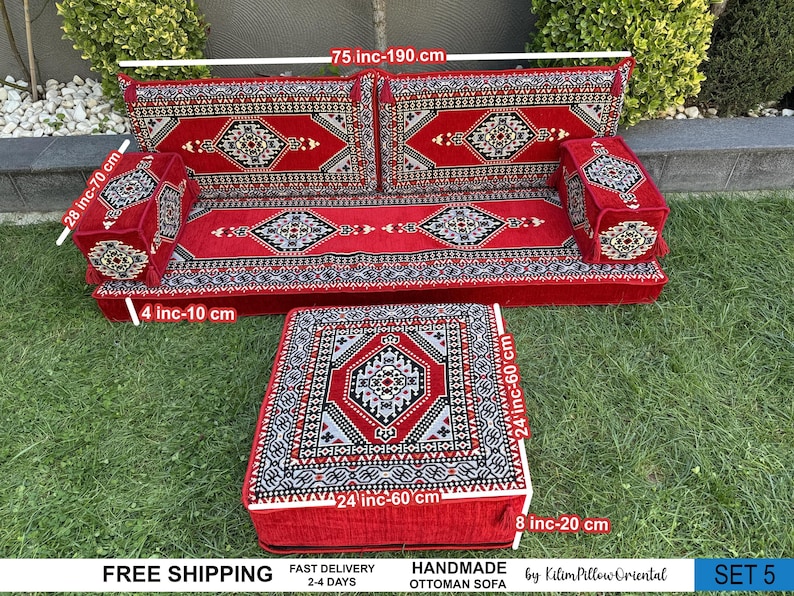 Floor sofa, Arabic seating, Moroccan sofa, U-shaped sofa, Sectional floor seating, Majlis seating, Floor cushions, Living room floor sofa, imagem 5