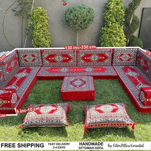 Floor sofa, Arabic seating, Moroccan sofa, U-shaped sofa, Sectional floor seating, Majlis seating, Floor cushions, Living room floor sofa, imagem 3
