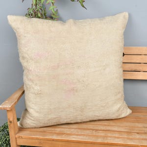 Boho Pillow Sham Cover, Interior Designer Pillow, 32x32 Vintage Kilim Throw Pillow, Kilim Pillow, Beige Cushion, Simple Monochrome Pillow,