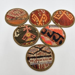 Coffee Cup Pad, Kitchen Decor, Set Of Six, Orange Coaster, Patterned Coaster, Antique Rug Coaster, Washable Coaster, Table Pad,