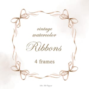 Cadre bordure vintage noeuds rubans aquarelle faire-part de mariage Baby shower numérique Clipart anniversaire Design carte sublimation beige neutre
