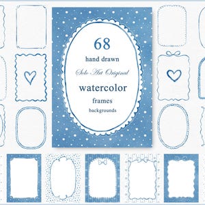 Baby Blue Frames Borders Template Watercolor Hand-Drawn Invitation Cards - Clipart PNG