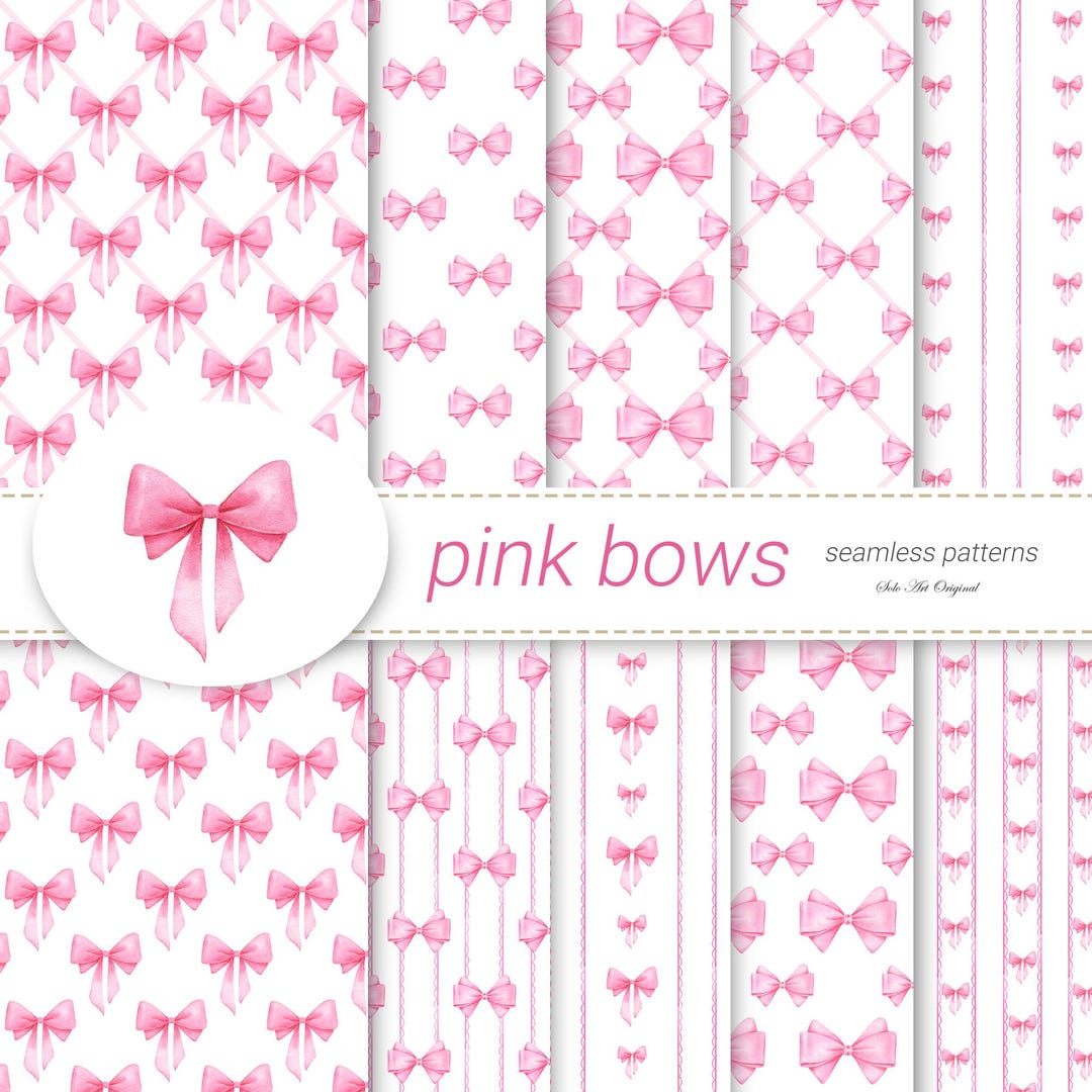 Pink Bows Digital Paper Seamless Patterns Coquette Bow Background ...