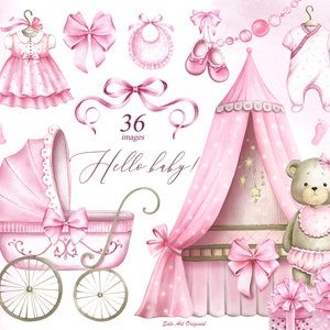 Babymeisje douche teddy roze kinderkamer schattige dieren kleine beer bloemen clipart baby pasgeboren aquarel bladeren wenskaart png