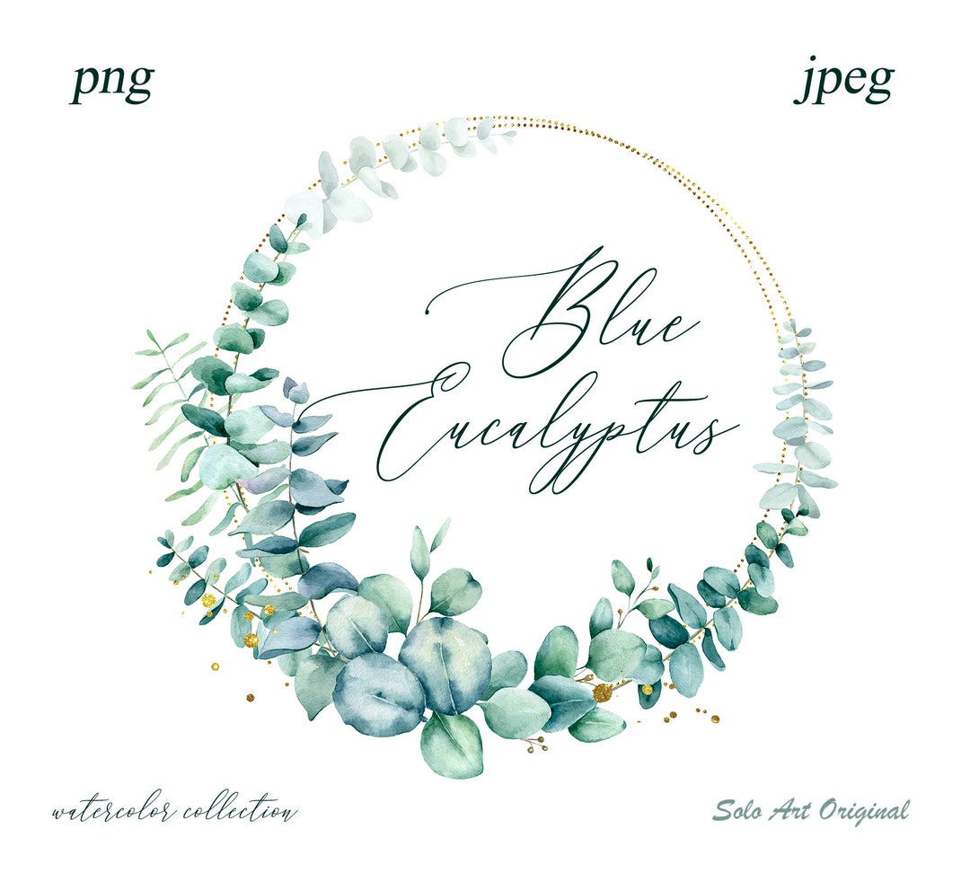 Eucalyptus Leaves Gold Frame Tropical Wreath Wedding Floral Botanical ...