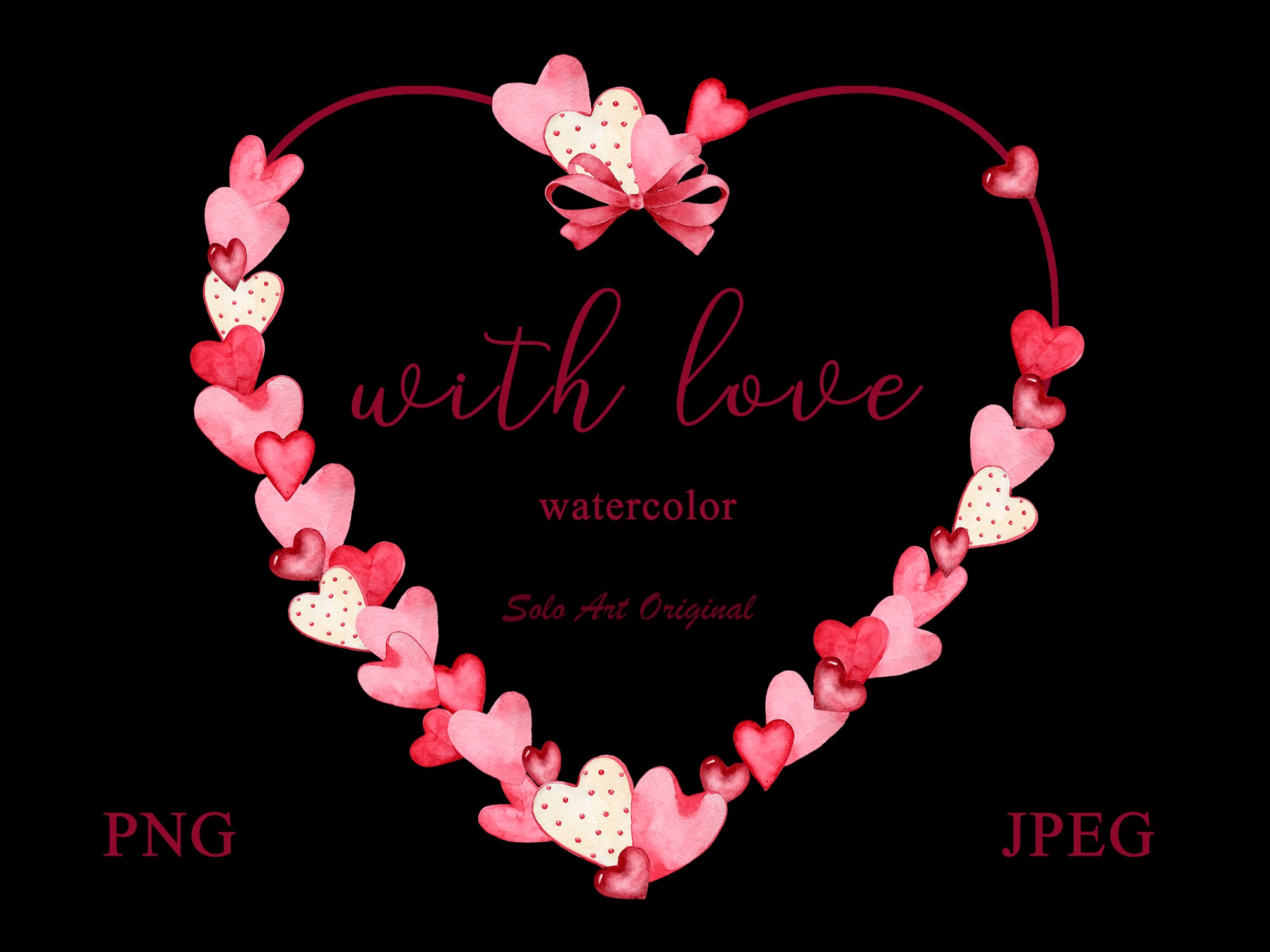 Valentine's Day Love Clipart Frame Red Hearts PNG JPEG Watercolor ...