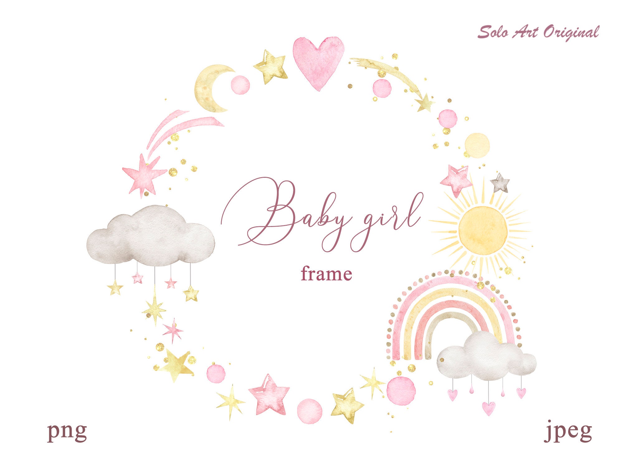 Baby Girl Frame Boho Rainbow Baby Shower PNG JPEG Clipart Etsy UK
