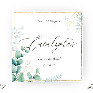 Eucalyptus gold Frame square Clipart Greenery Grinalda Casamento Floral Botânico AquarelaPNG JPEG Convite de casamento frondoso Cartão comemorativo