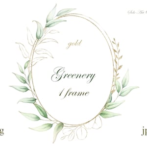 Moldura floral Eucalipto Coroa de folhagens Oval dourado verde Botânico Moldura aquarela PNG JPEG Folhado Convite de casamento Cartão de felicitações