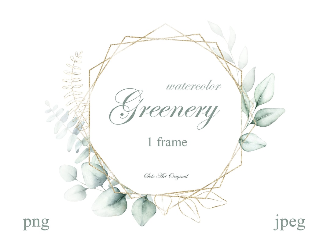 Greenery Gold Frame Floral Wreath Eucalyptus Wedding Botanical ...