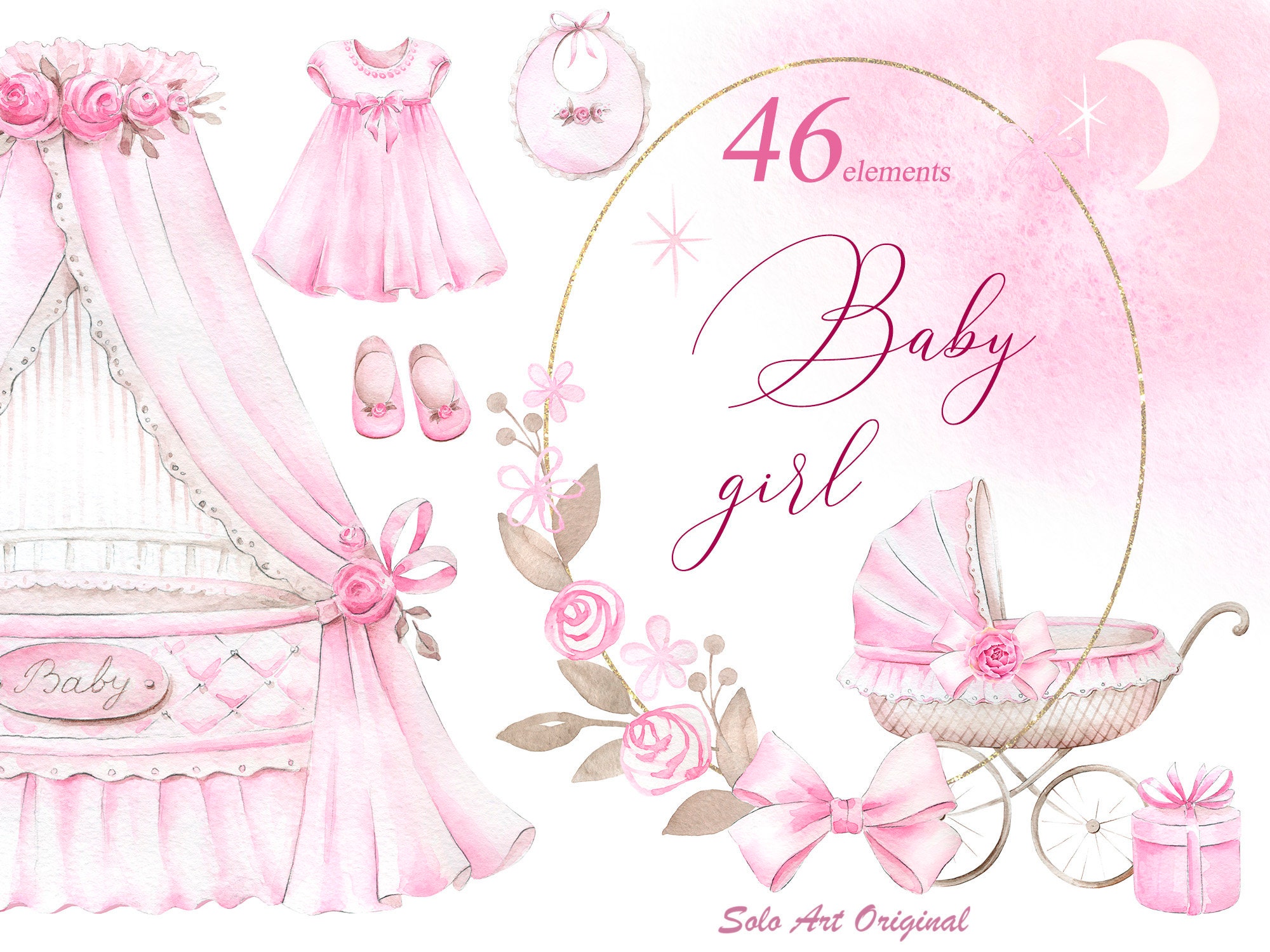 Baby Girl Clipart Nursery Pink Blush Kids Clipart Watercolor - Etsy UK