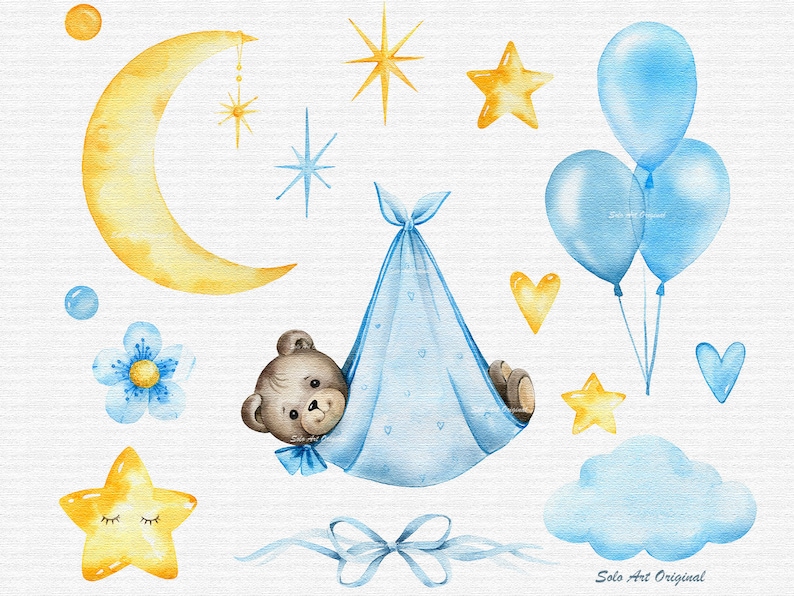 Teddy Bear Baby Shower Clipart Little Bear Baby Boy PNG Watercolor Clip ...