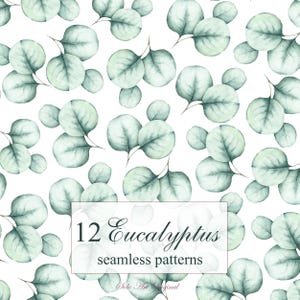 Greenery Seamless Patterns Digital paper Eucalyptus Leafy Pack background printable Watercolor floral clip art Scrapbooking set