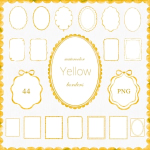 Yellow Watercolor Frames Borders-Invitation-Hand Painted Clipart PNG