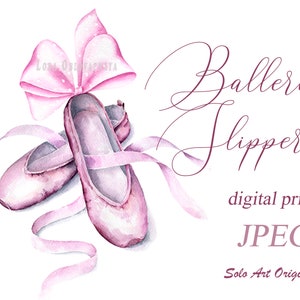Sapatilhas de bailarina, sapatilhas de balé, arte de parede para berçário de meninas, decoração em rosa blush, pôster para impressão, impressão digital, pintura original em aquarela