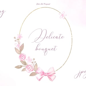 Rosa Blumenkranz PNG JPEG Clipart Aquarell ovalen Rahmen mit rosa Blumen Clip Art Hochzeitseinladung Grußkarte Scrapbooking