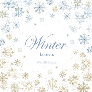 Weihnachten Rahmen, Schneeflocke Overlays Schnee Winter Rahmen, gold Schneeflocke funkelnde leuchtende Sterne Clipart Aquarell PNG Grußkarte Scrapbook