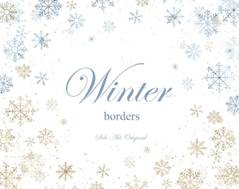 May include: A white background with a blue and gold snowflake border. The text "Winter borders" and "Solo Art Original" is in the center of the image.