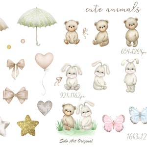 Teddy bear Boho rainbow Baby shower boy,girl,neutral gender Bunny Floral frame Clipart newborn PNG Watercolor painting Clip art imagem 2