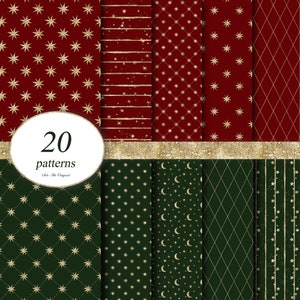 Constelação celestial, vermelho dourado, fundo de Natal verde, estrelas da lua, espaço cósmico, papel digital para impressão, álbum de recortes, padrões sem emendas.