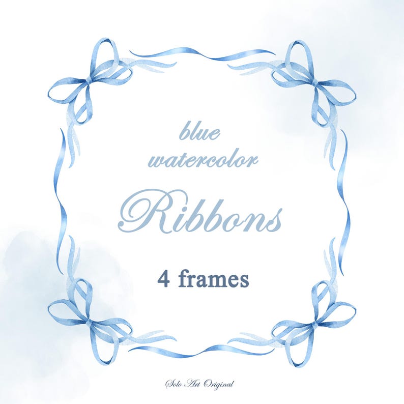 Blue Ribbon Bottom Border Watercolor Blue Bows Ribbons Frame Border Baby Shower Holiday Digital ...