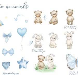 Rainbow Teddy bear Baby boy shower Bunny blue Floral frame Clipart newborn PNG Watercolor painting Clip art Greeting card image 2