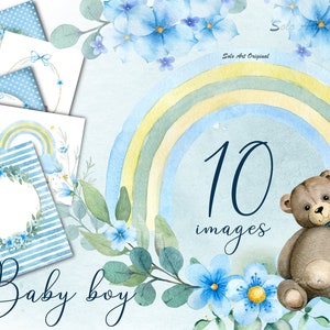 Baby-Dusche Clipart Einladungen Kleiner Bär Baby PNG JPEG Aquarell Clip Art Grußkarte Scrapbooking