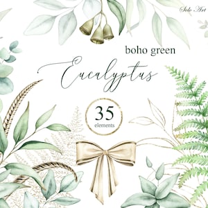 Greenery Clipart Eukalyptus Blätter Blatt Aquarell Boho Blatt Zweige Blatt Gold Blatt Aquarell Einzelelemente Hochzeitseinladung