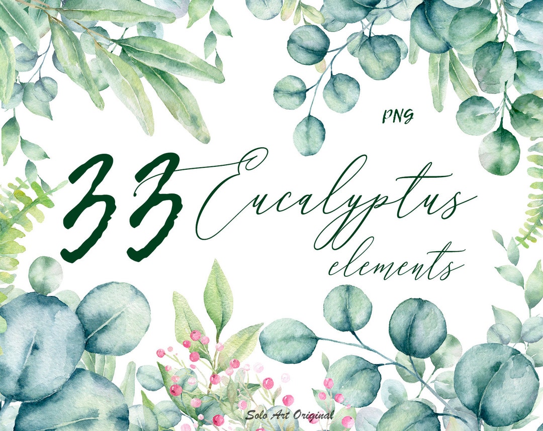 Eucalyptus Greenery Clipart Watercolor Green Forest Individual Elements ...