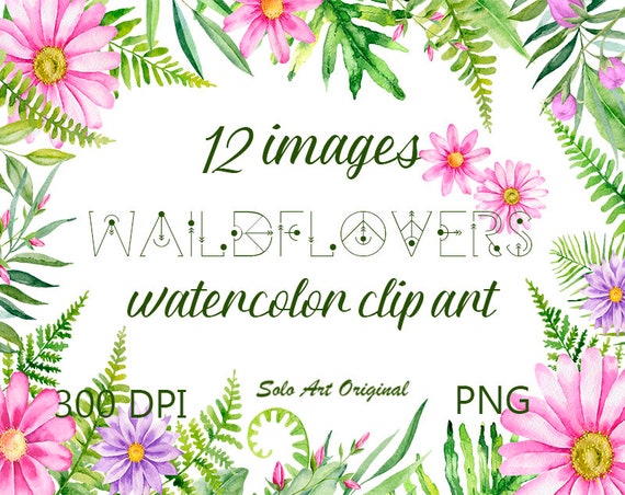 Pink Floral Clipart set Watercolor Wildflowers frame wreath arrangement bouquet flowers Clip art Wedding invitation Greeting card Scrapbook