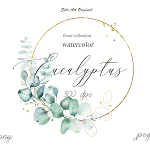 Eucalyptus clipart groen krans bruiloft bloemen botanische aquarel frame PNG JPEG lommerrijke bruiloft uitnodiging wenskaart Scrapbooking
