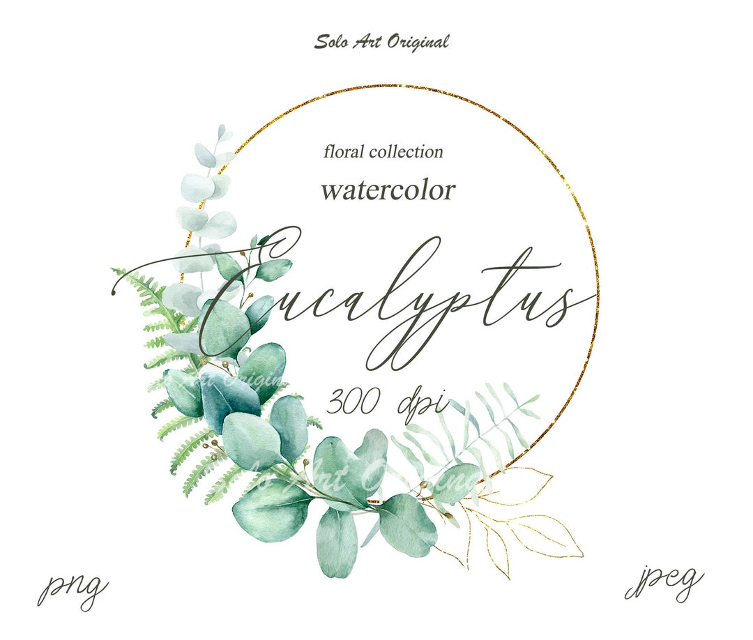Eucalyptus Clipart Greenery Wreath Wedding Floral Botanical Watercolor ...