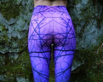 Branching Out Yoga Leggings, Tree Tights, Tree Leggings, Yoga Pants, purple leggings, pink, Festival wear, Made in Canada, fractal, mandala