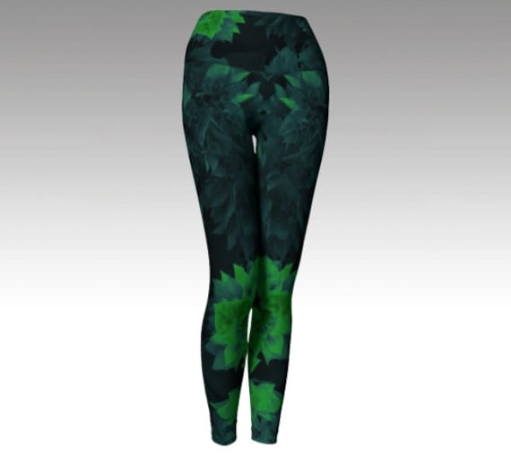 Flower Yoga Leggings, Festival Wear, Flower Tights, Nature Tights, Nature  Leggings, Green Black, Yoga Pants, Nature Art, Made in Canada, Fun -   Canada