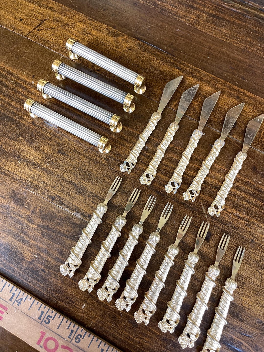 Vintage 16-piece 14k Gold Plated Forks, Knives, Knife Rests Set ...